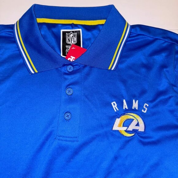 Mens LA Rams Polo Shirt Blue Embroidered Shirt NFL Los Angeles Jersey - Picture 2 of 10